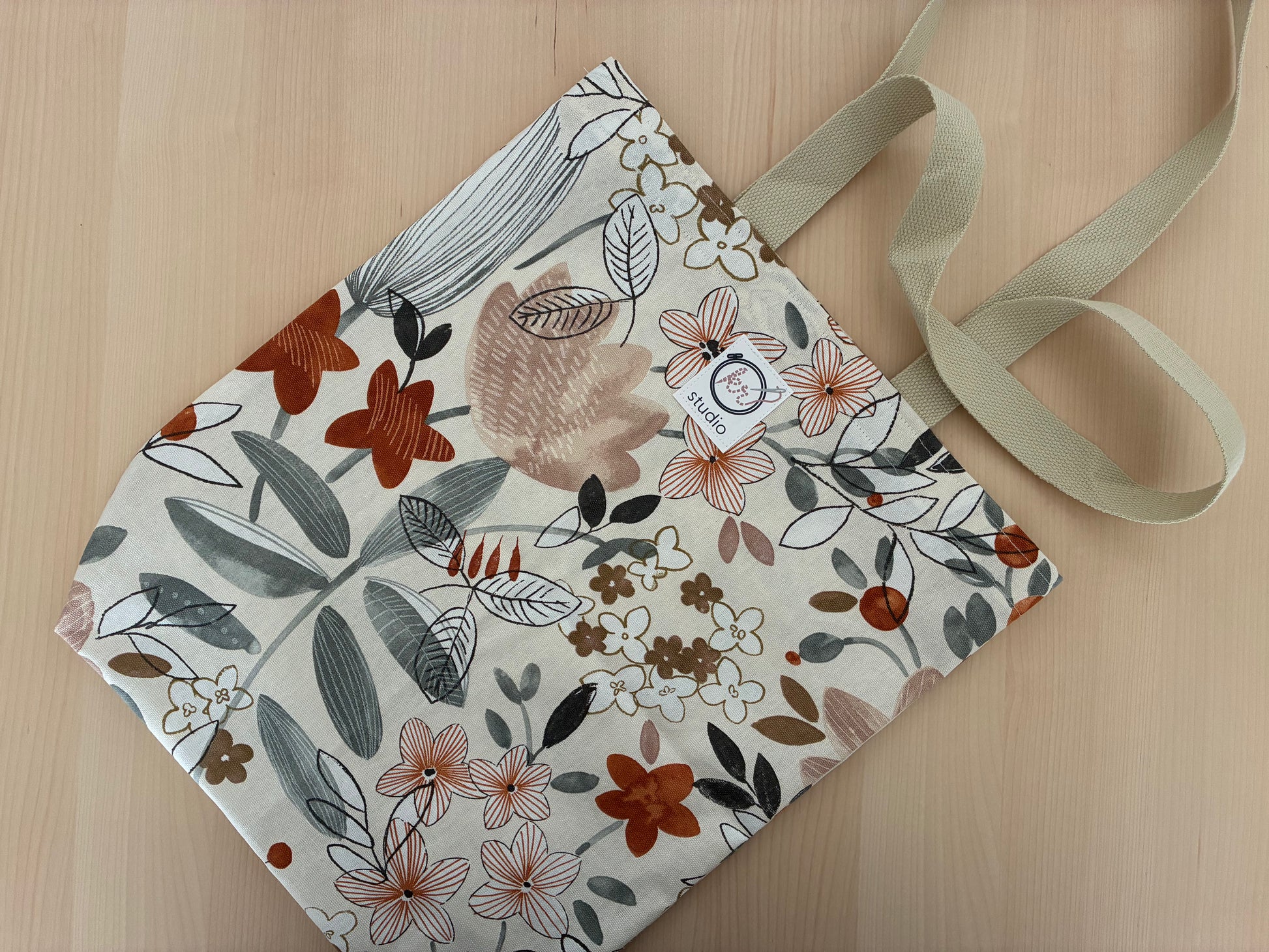 Stoff-Einkaufsbeutel mit Karabinerhaken Herbstblumen 